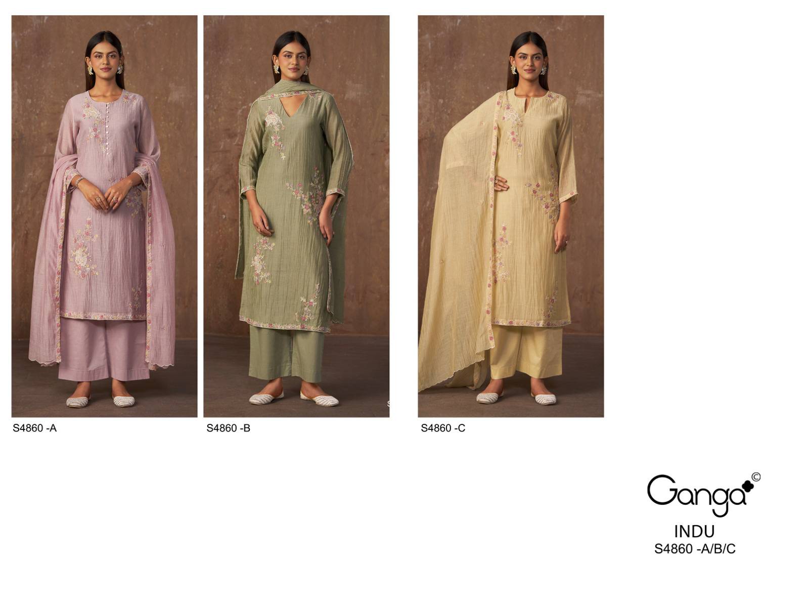INDU 4860 Series By GANGA FASHION Stylish Beautiful Colourful PURE BANARASI MUL Dresses At Wholesale Price